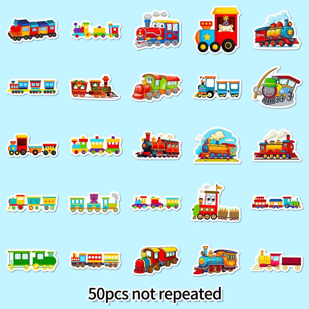 50 Cartoon Little Train Stickers for Kids – Vehicle Series for Notebooks & Rewards
