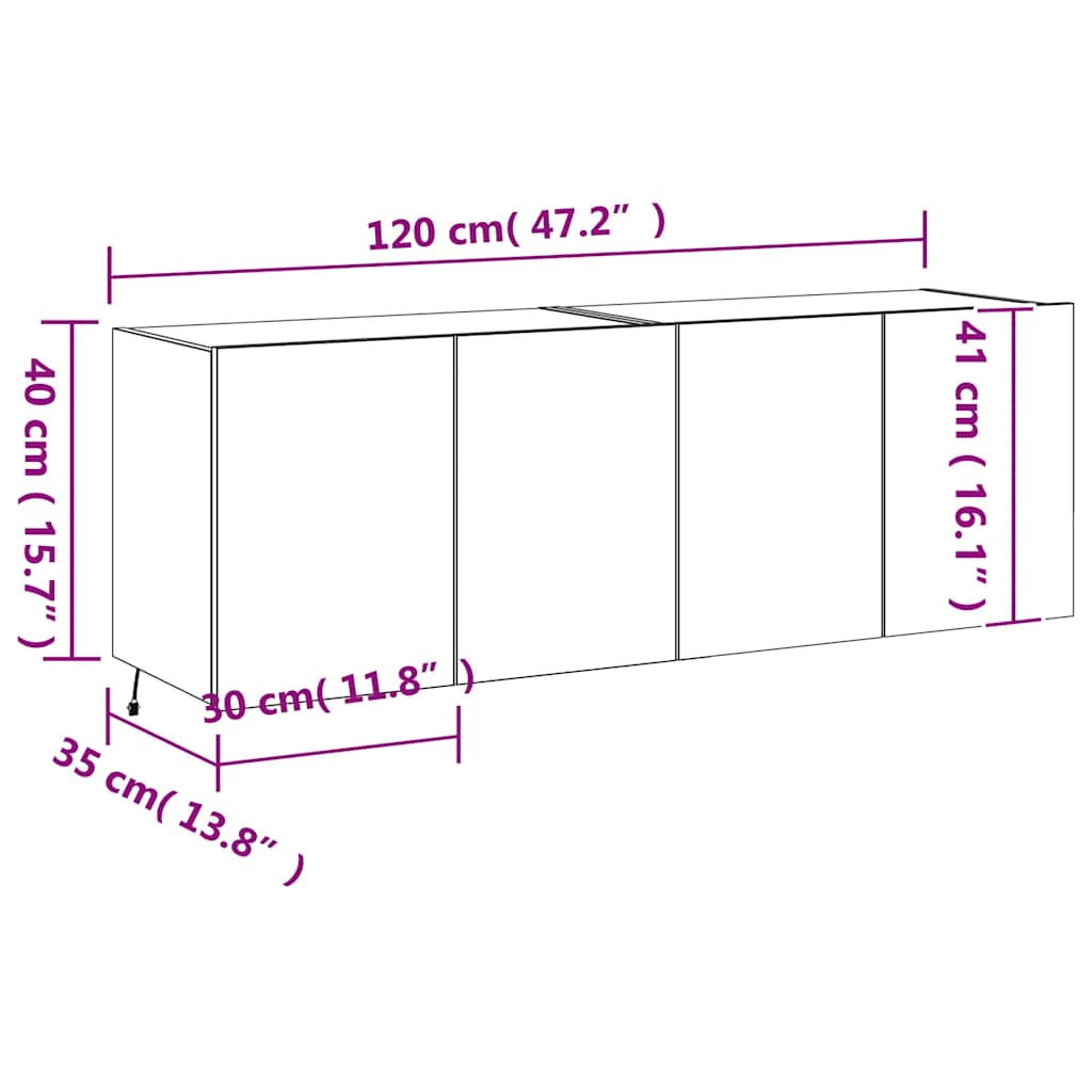 Wall Mounted TV Cabinets with LED Lights 2 pcs Grey Sonoma 60 x 35 x 41 cm