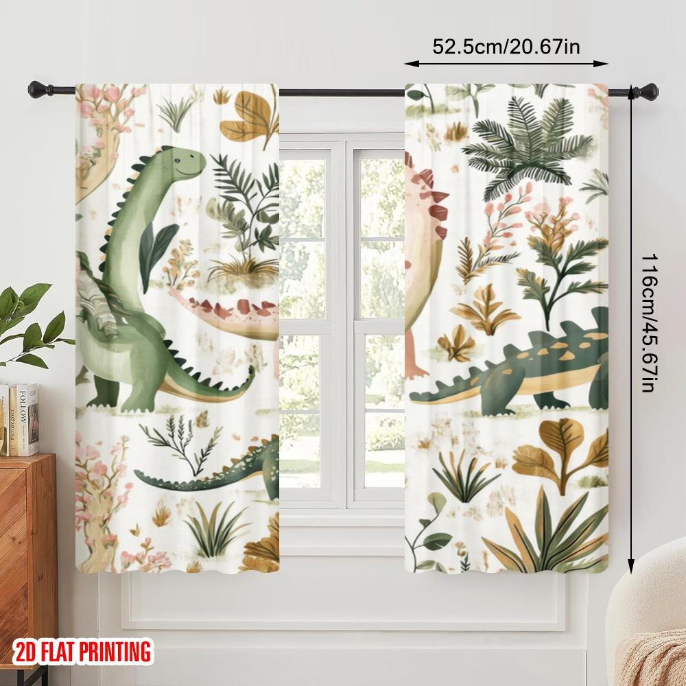 2pcs,2D Plane Printing Curtain Popular DinoDreams Versatile Polyester Fabric (without Rod) Room Decor Perfect for Bedroom,