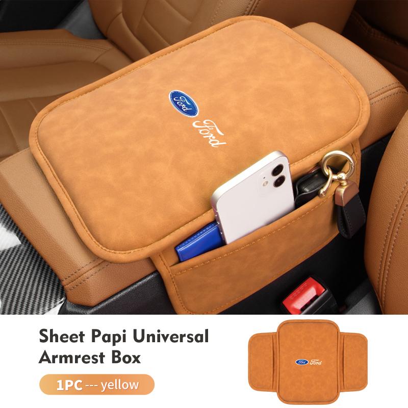 AKP1 Car Armrest Box Mat With Side Pockets Vehicle Armrest Storage Cushion For Ford Escape Ecosport Fusion Explorer Expedition Taurus