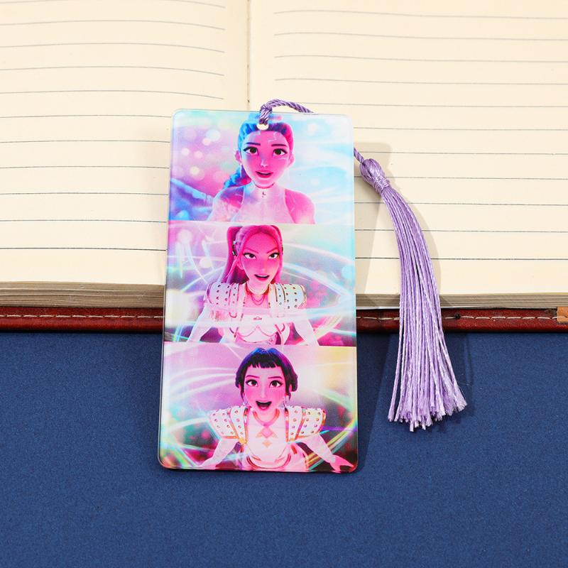1/4 Pcs K-Pop Demon Hunters Anime Bookmarks Acrylic Tassel Bookmark Student Reading Markers Literary Stationery Supplies Gifts