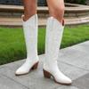 Boots New Retro Embroidered Western Cowboy Boots Tall Knight Boots Pointed Brown French High Heel Boots Women