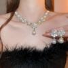 Imitation Pearl Pendant Earrings French Inlaid Shiny Rhinestones Pendnat Necklaces Elegant Woman for Wedding Party  Set K
