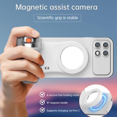 Magnetic Phone Camera Grip Smartphone Photo Holder Selfie Handle Snap with Wireless Shutter Key White