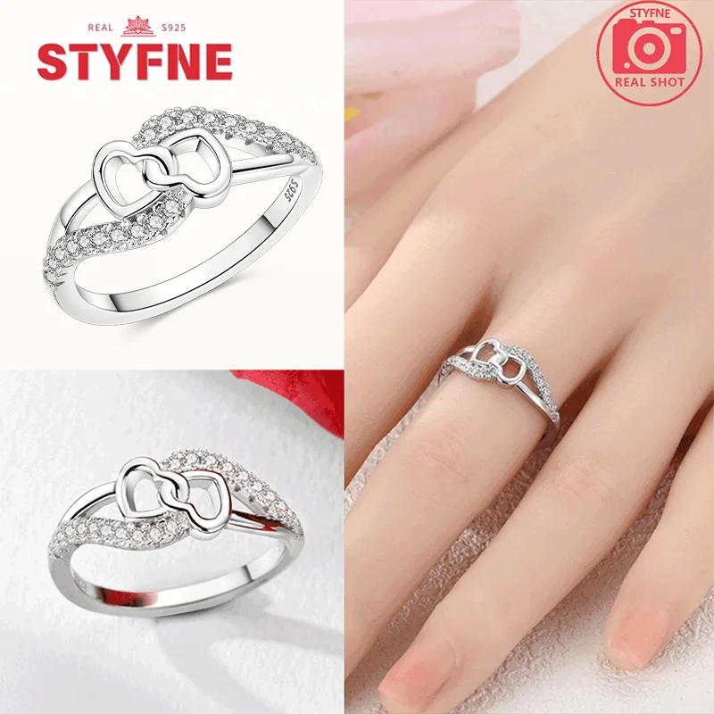 Unendliche Liebe Schmuck Schwarz & Rosa Herz Glänzende Zirkon Ringe Mode Neu 925 Silber Damenringe für Valentinstagsgeschenk