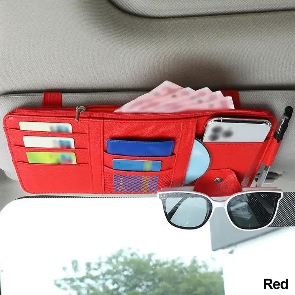 Car Sun Visor Glasses Holder Universal Sun Visor Organizer Multi-Pocket Clip Ticket Holder Car Accessories Pouch Pen Holders