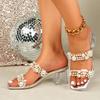 Fashion Elegant Ladies Pearls Pvc Transparent Sandals Slip On Clear High Heels Slippers Woman Square Toe Silver Shoes Sandalias De Mujer