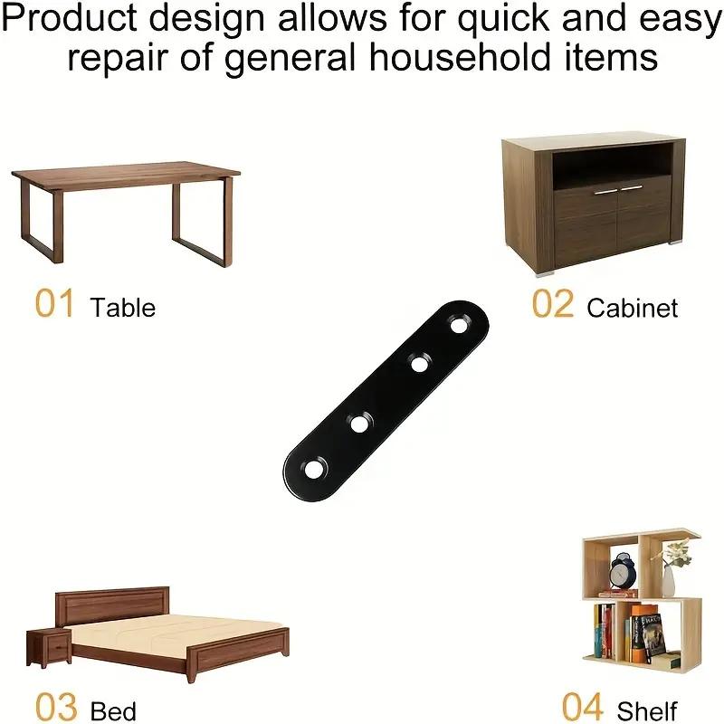 10pcs Black Metal Mending Brackets - Straight Corner Braces with 20pcs Flat Plate Straight Brackets and 40pcs Screws for Repair and Reinforcement