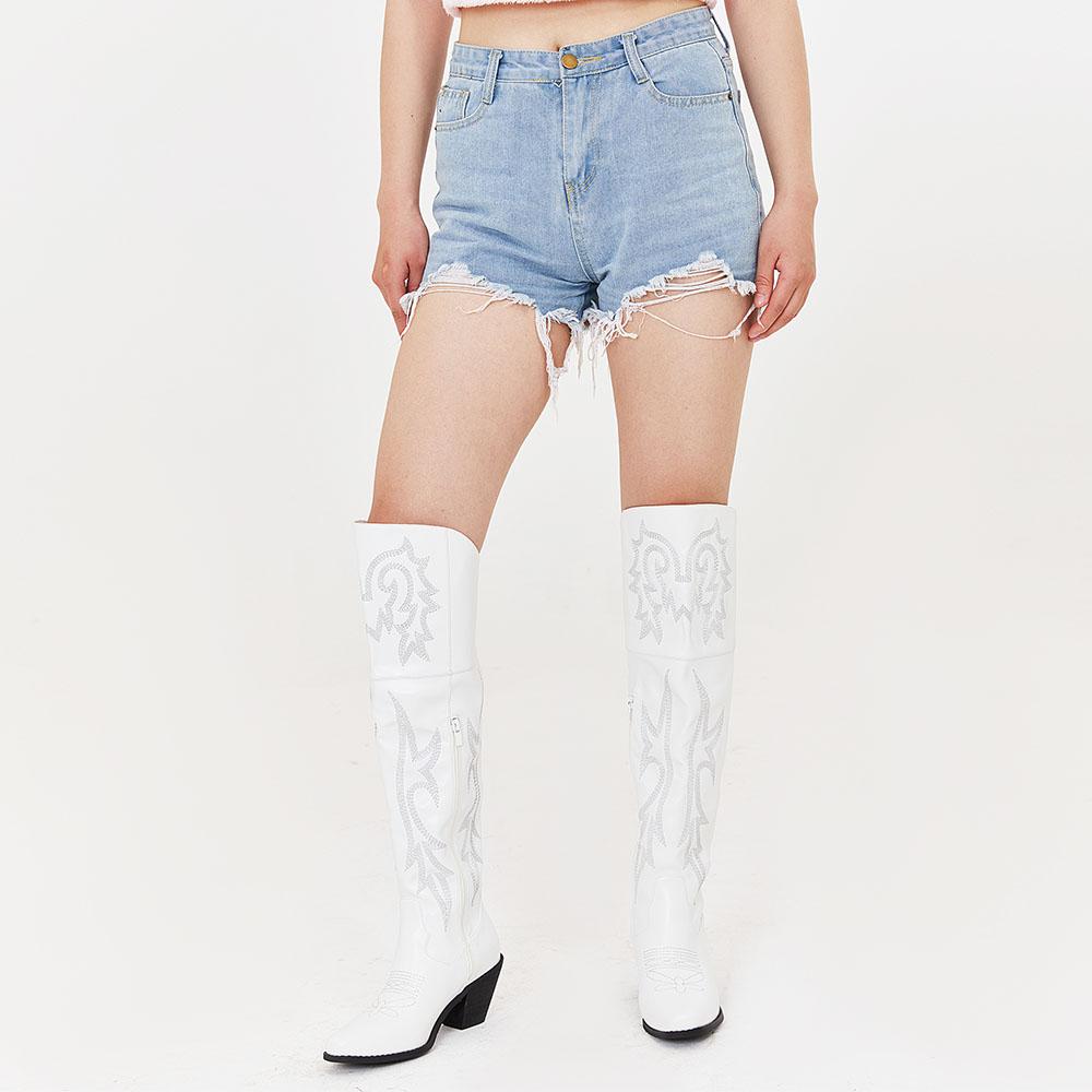 GIGIFOX Vyšívané dámské kozačky nad koleno v západním stylu s špičatou špičkou, bočním zipem, robustním vysokým podpatkem, společenské módní kozačky