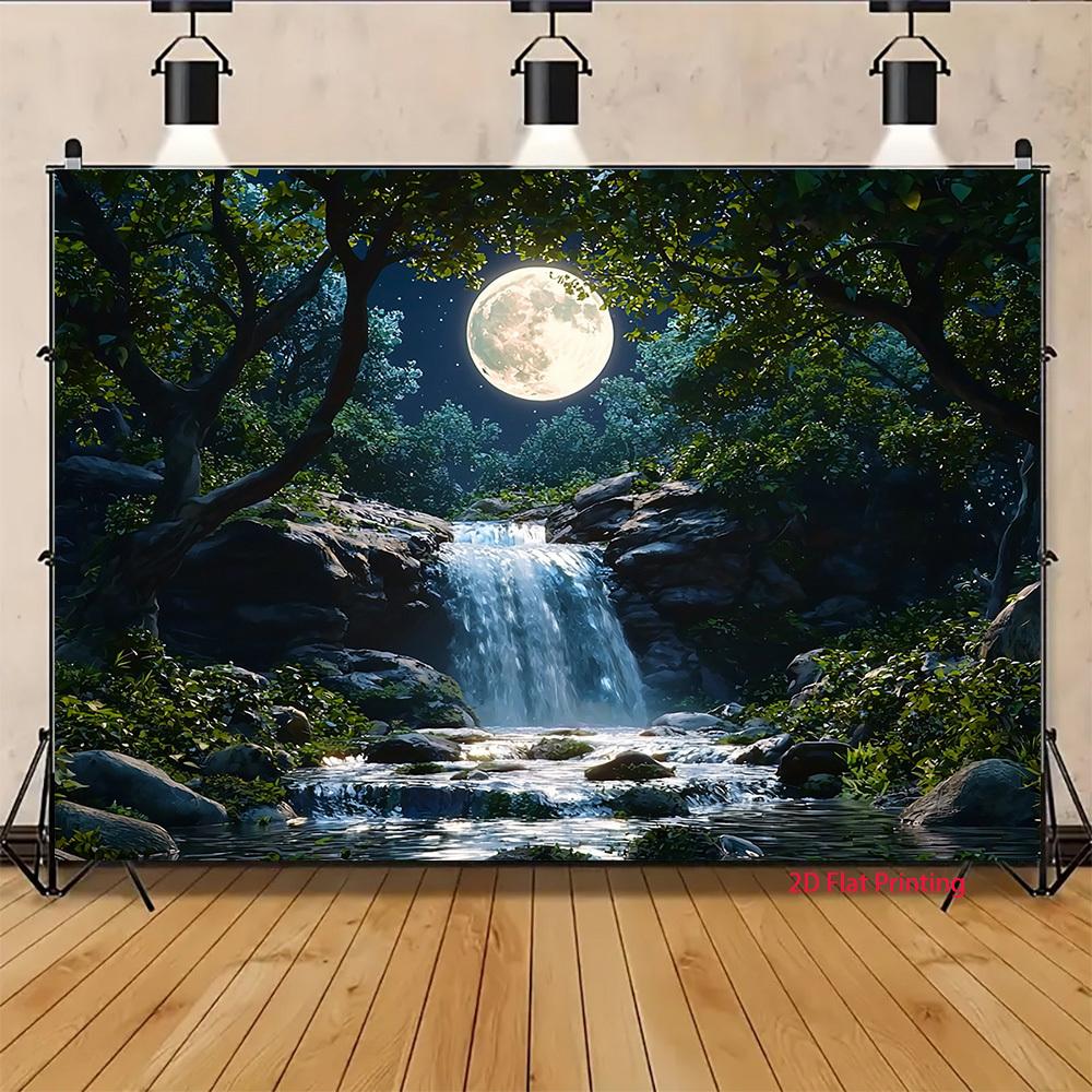 2D plane 1 piece of moonlight forest night scene theme pattern suitable for creating a rich festive atmosphere