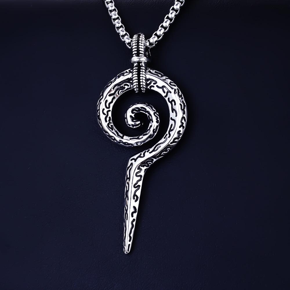 European Viking Titanium Steel Rune Necklace with Stainless Steel Spearhead and Compass Pendant