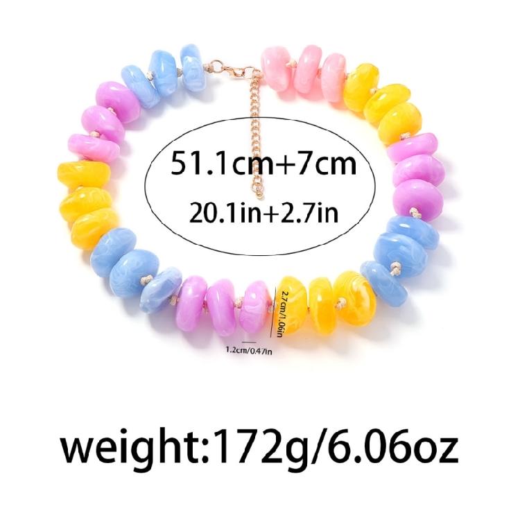 Resin Bead Strand Necklace With Color-Block Detail, Extender Chain Fit and Statement Styling for Daily Outfit Pairing