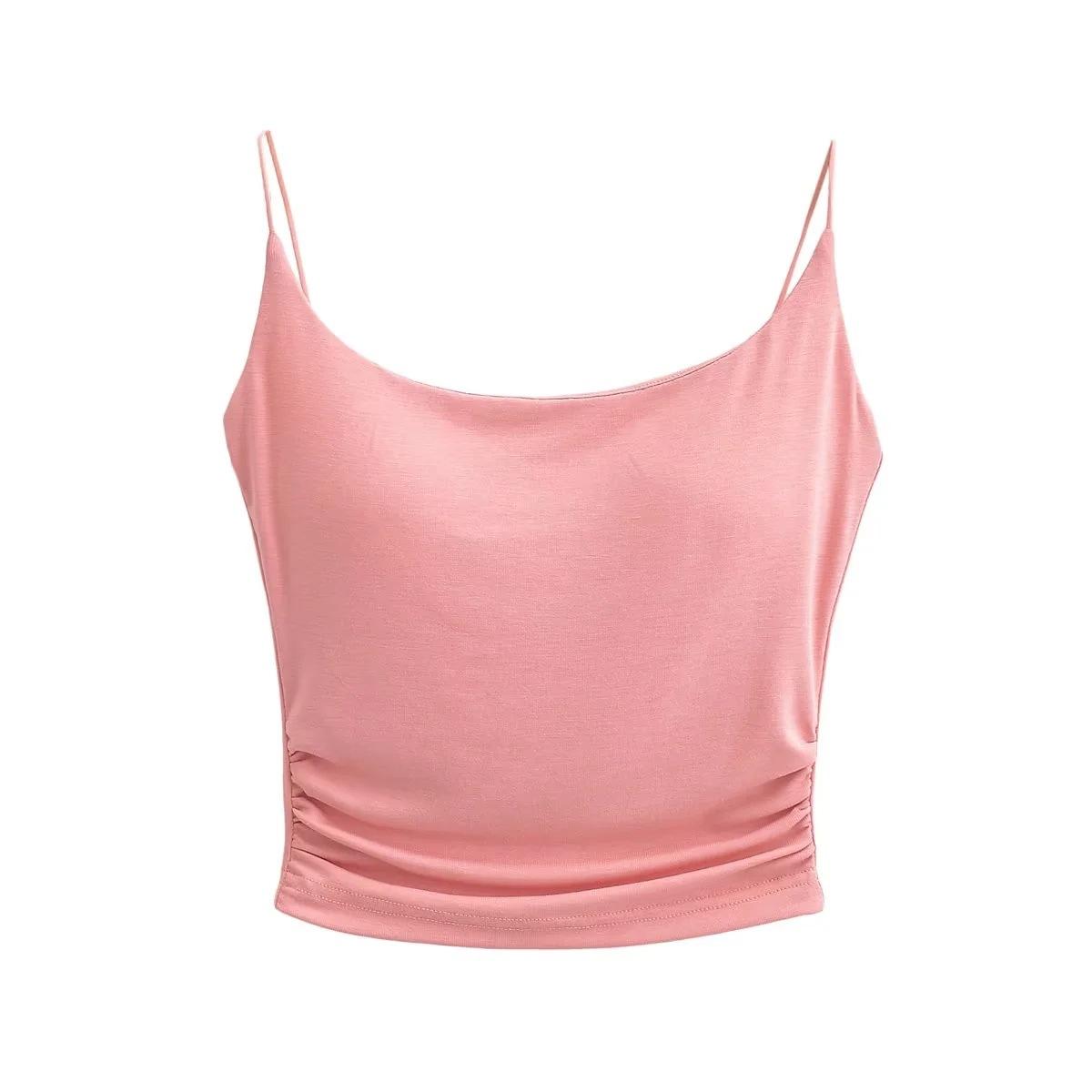 

2025 Лето Новый Стиль Боковая Складка Маленькая Майка Spicy Girl Wind Belt Chest Mat Tight Бретелька Топ M розовый