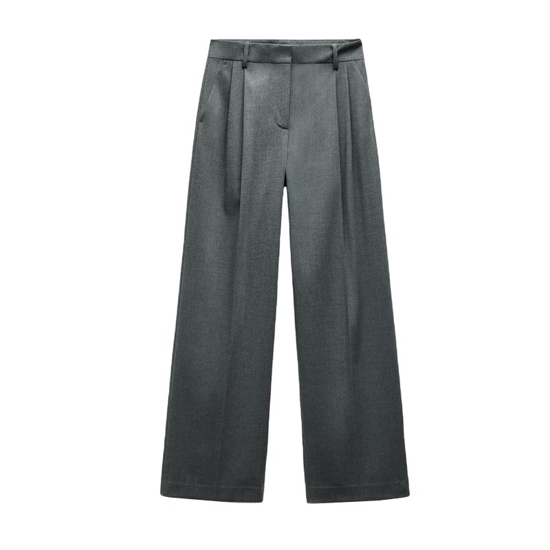 With Padded Shoulder Lapel Long Sleeve Suit Coat 2129095 Pleated Wide Leg High Waist Casual Trousers 2125095