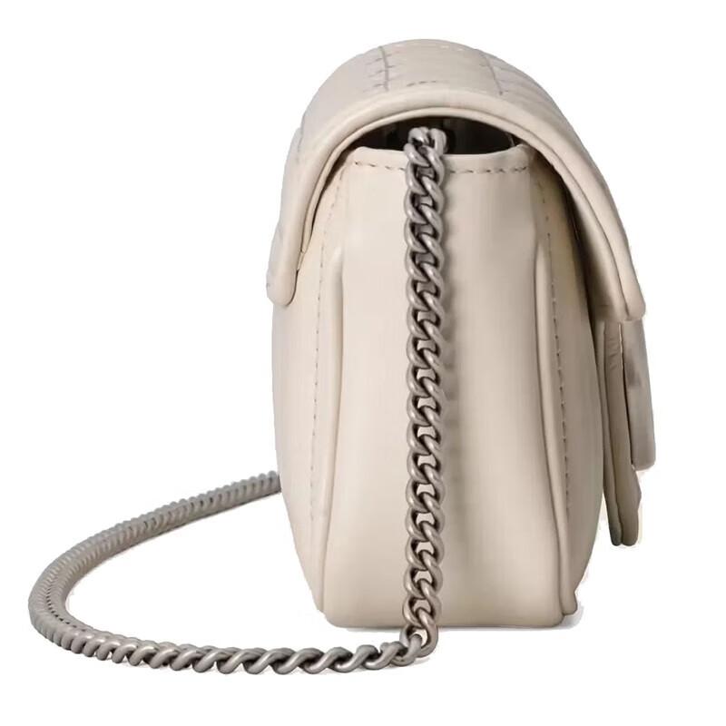Gucci GG Marmont Mini Shoulder Bag White Quilted Leather Silver Hardware Chain Crossbody Bag for Women Evening Party Daily Commute 476433-DTD5N-9022