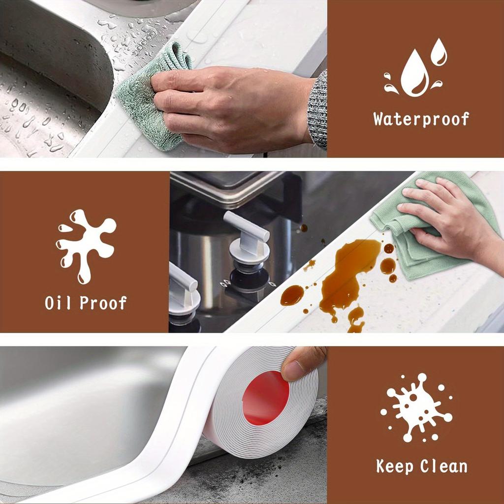 59in/2/4 Rolls Kitchen & Bathroom Waterproof Sealing Tape, Self-Adhesive Seam Strip for Instant Application, No Tools Needed, Peel and Stick