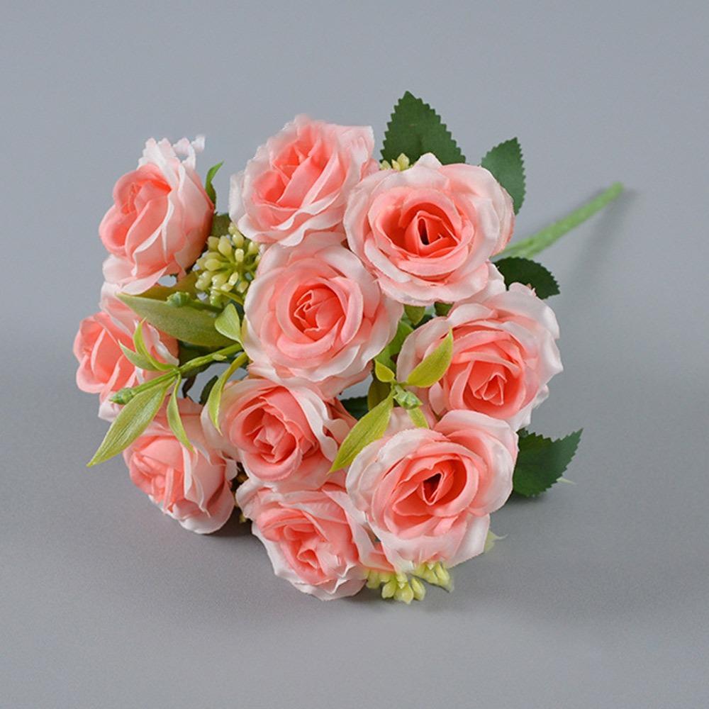 Silk Artificial Rose Bouquet 10 Heads Artificial Flowers  Wedding Decoration Flowers