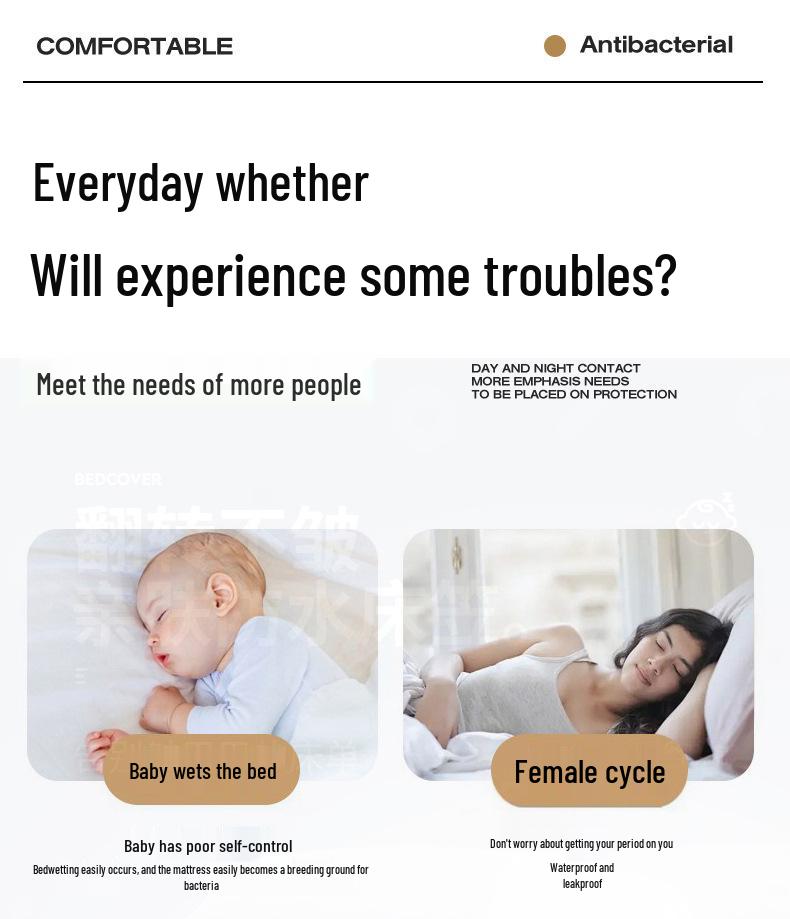 Luochuan Serisi Su Geçirmez ve İdrar Geçirmez Kapitone Lastikli Çarşaf Seti - 3 Parçalı Yatak Koruyucu