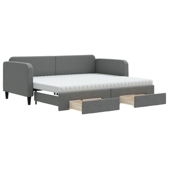 VidaXL Lit de jour avec gigogne et tiroirs gris foncé 90x200 cm tissu 3196871