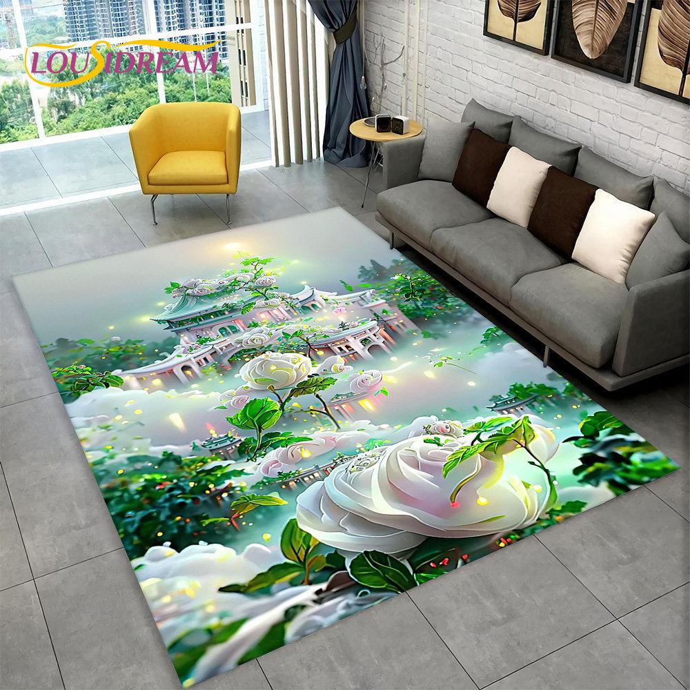 3D Beautiful Dream Magic Castle Scenic Area Rug,Carpet Rug for Living Room Bedroom Sofa Doormat Kitchen Decor Non-slip Floor Mat