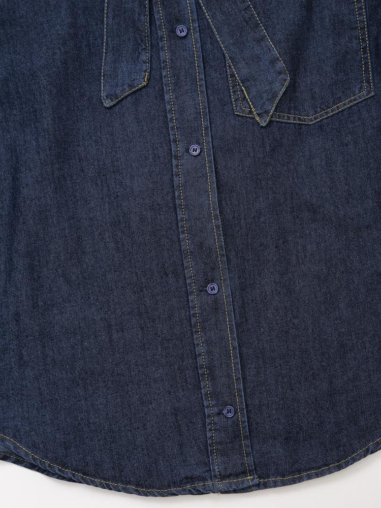 Europäischer Retro-Stil Fliege Knopf Langarm Denimhemd