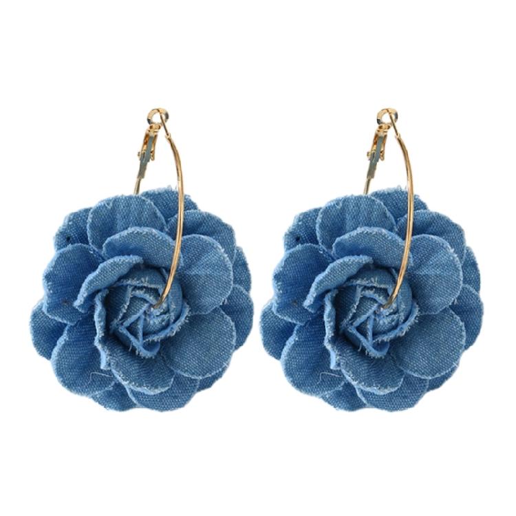 

Handcrafted Blue Flower Earrings Denims Camellia Floral Drop Earring Ornament