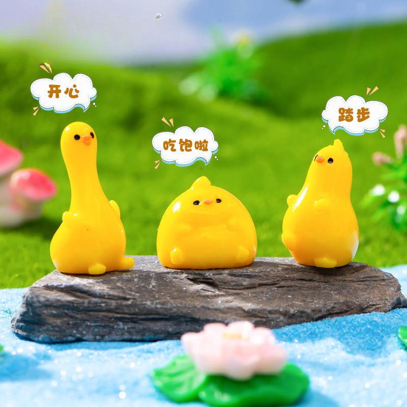 10Pcs Cartoon Funny Yellow Duck Animal Miniatures Diy Resin Ornaments Fairy Garden Decoration Moss Terrarium Micro Landscape