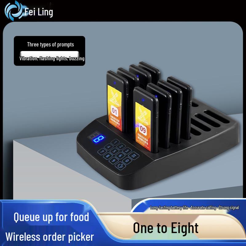 Wireless Food Pickup Alert System: Vibrating Buzzer and Queue Number Caller for Restaurants and Milk Tea Shops (1 to 16 Callers)