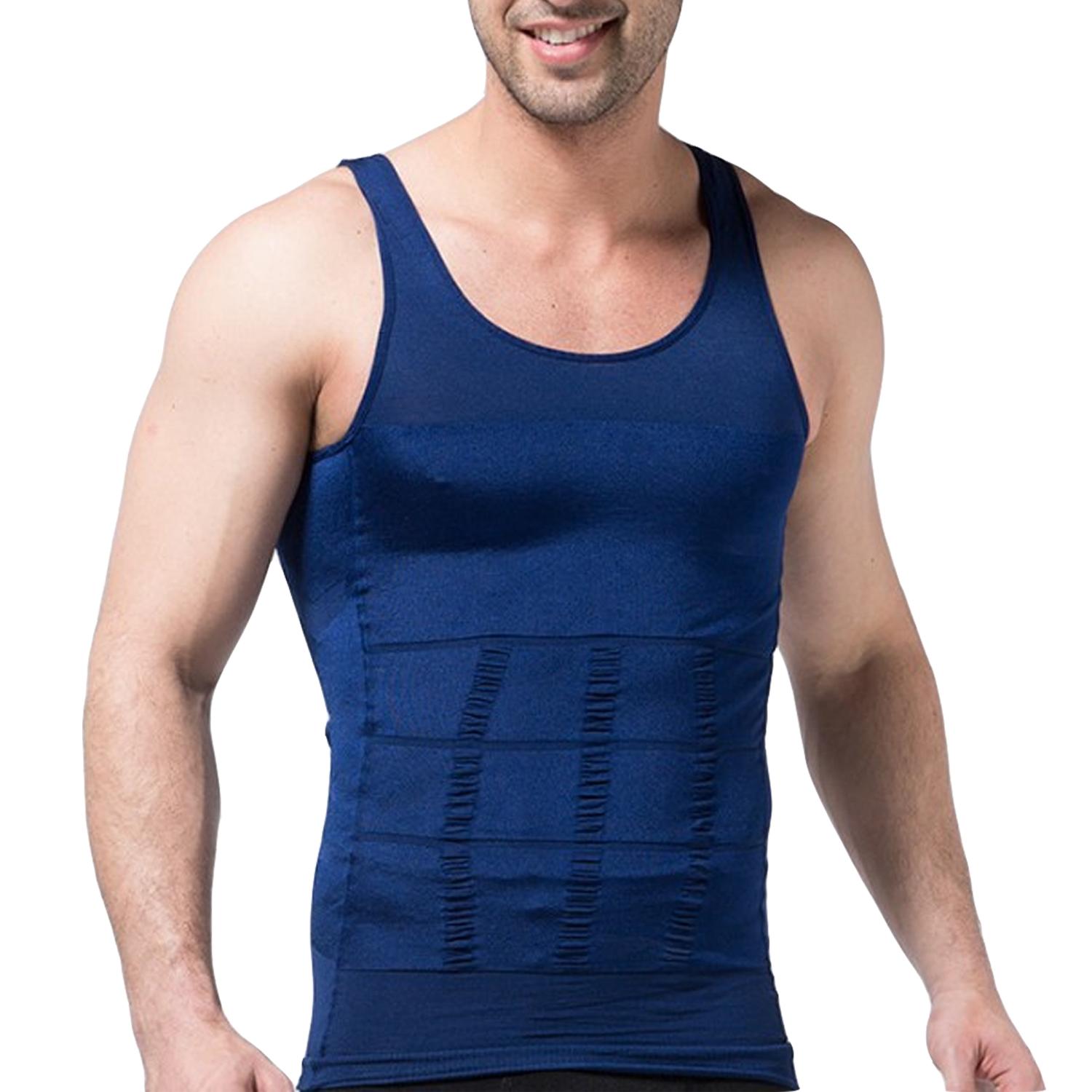

Мужская утягивающая майка для коррекции фигуры, корректирующая осанку, компрессионный топ, корректирующее белье, базовый слой, тонкий жилет для мышц 3XL синий
