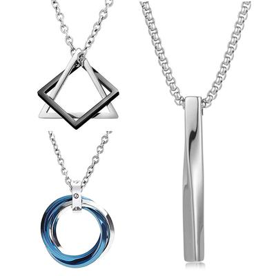 Popular Stainless Steel Necklace Stainless Steel Gift Necklace Metal Allergy Compatible Sensitive Skin Water Resistant Set of 3 [Kesaeki] Men's Men's