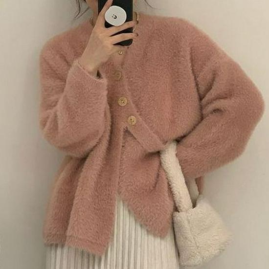 Women's Mid-Length V-Neck Mink Cashmere Cardigan Coat - Autumn/Winter