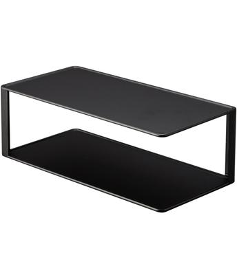 Yamazaki Jitsugyo 5642 Long Plate Storage Rack, 2 Tiers, Black, Approx. W30XD15XH10cm Tower Dish Rack Dish Storage