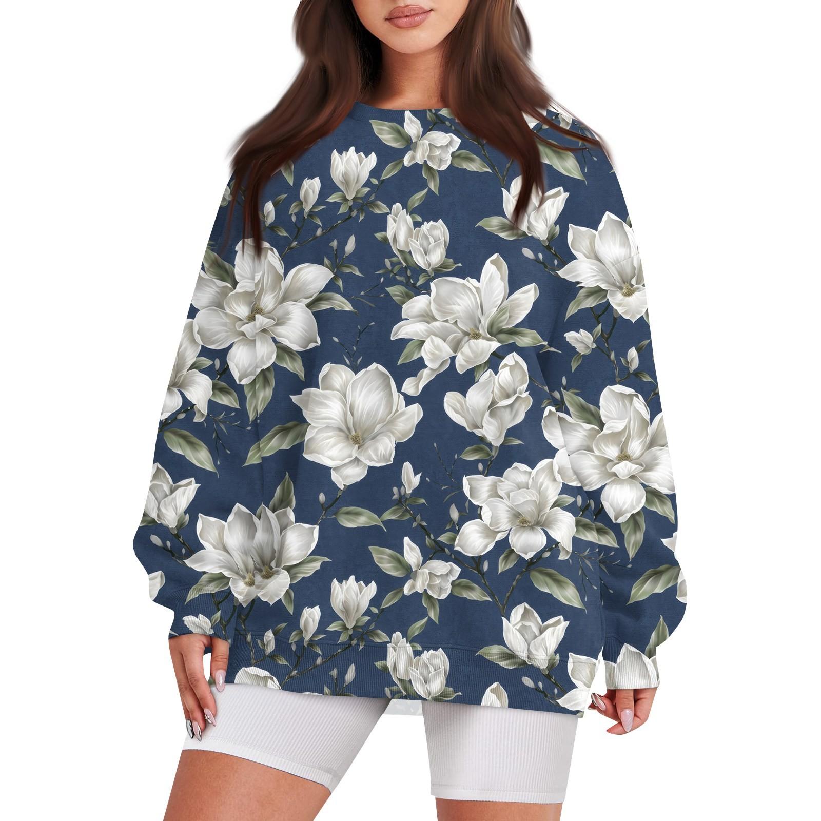 

Жіночий повсякденний світшот з круглим вирізом і довгими рукавами з кишенею XL Темно-синій