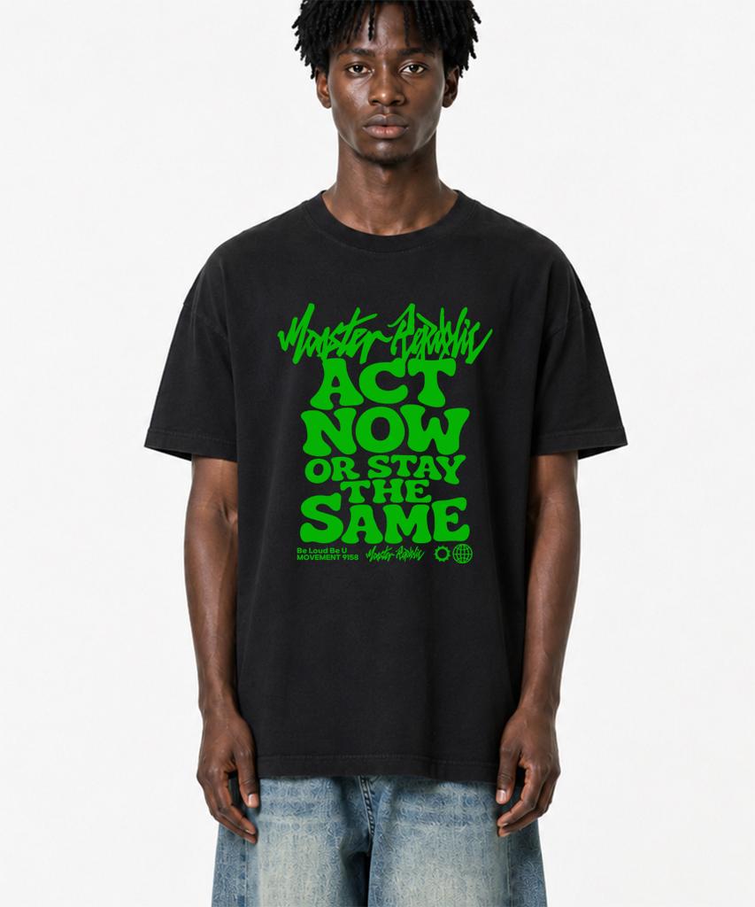 MONSTER REPUBLIC Act Now Light Green T-Shirt Black_9158