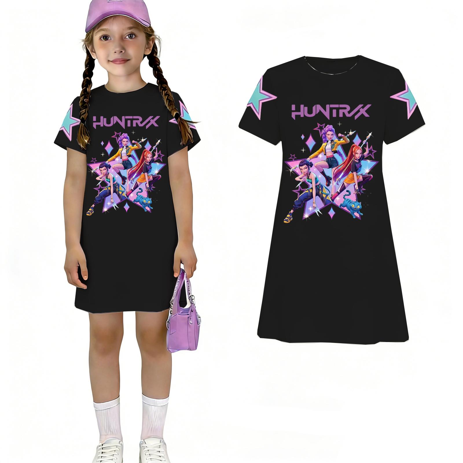 

Children s Casual Round-neck Pullover Short-sleeved Dress 150 чёрный