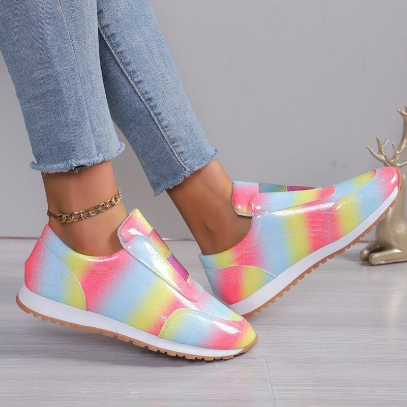 2025 New Spring Flat Bottom Rainbow Color Women Casual Breathable Sneakers Comfort Women Loafer Women Vulcanized Shoes