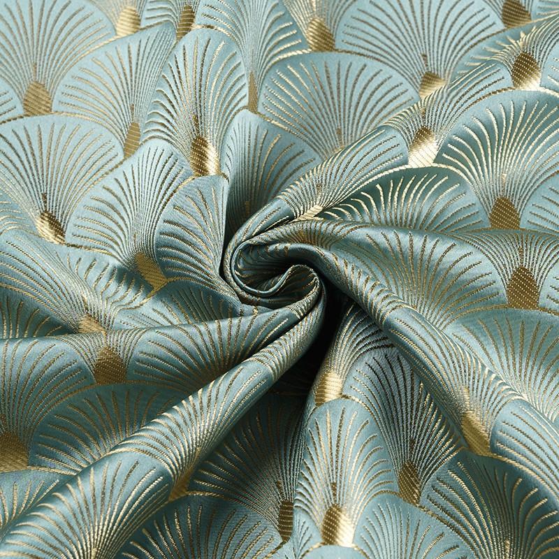 50x150cm Lesklá Zlatá Modrá Žakárová Látka ve Tvaru Vějíře List Ginkgo Tkaná Brokátová Látka Pro DIY Cheongsam Šaty Bundu