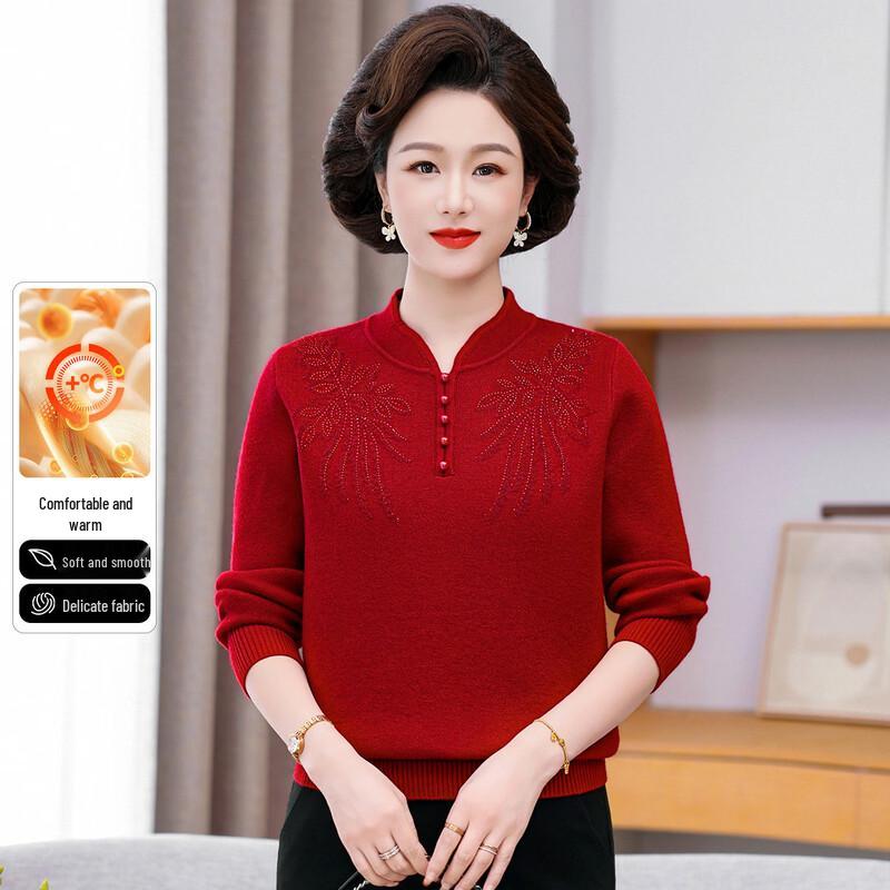 Snowflying Women s Fleece-Lined Rhinestone V-Neck Sweater 3XL