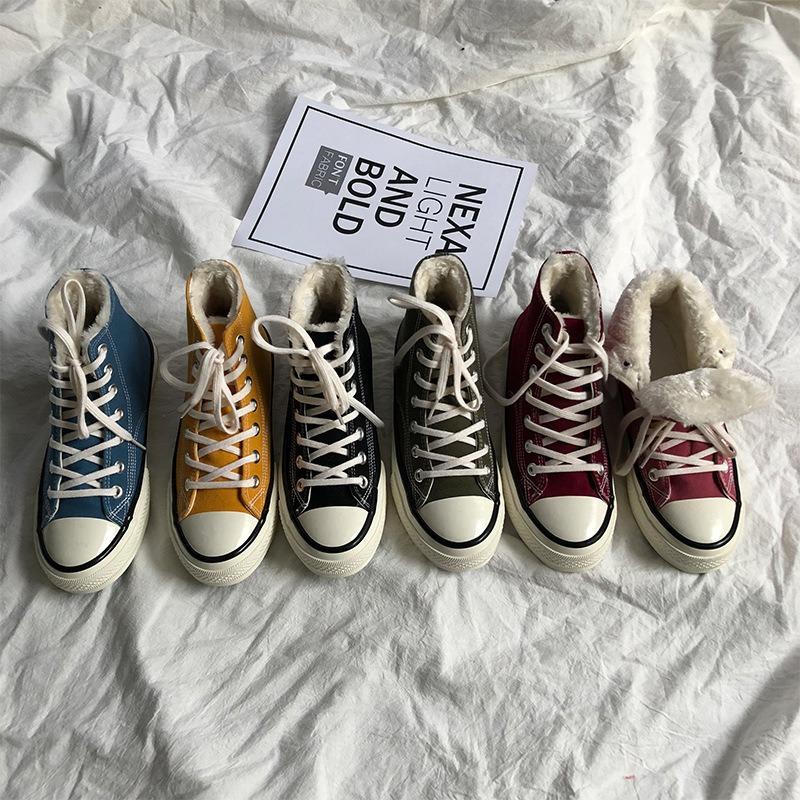Retro cotton shoes female winter student velvet black high-top cotton shoes 88