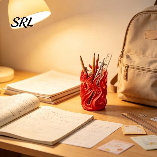 Desk Pen Organizer Flame Shape Holder, 3D Printed Hollow Pencil Cup, Stationery for Students Decorative Desktop Makeup Brush, Office, School Supplies