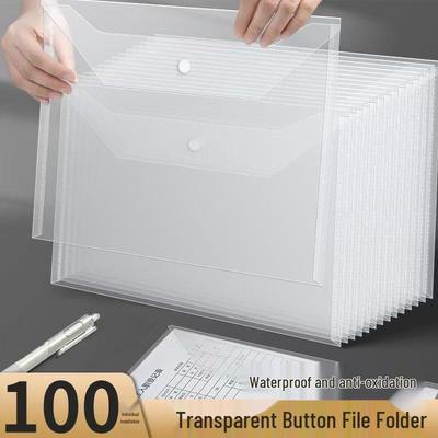 Waterproof A4 Document Bag: Twill Transparent Snap Button Folder for Office Files and Test Papers