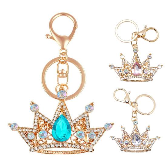 Keychain Pendant Sparkling Rhinestones Inlaid Crown Design Key Holder with Lobster Clasp Lightweight Car Bag Decoration