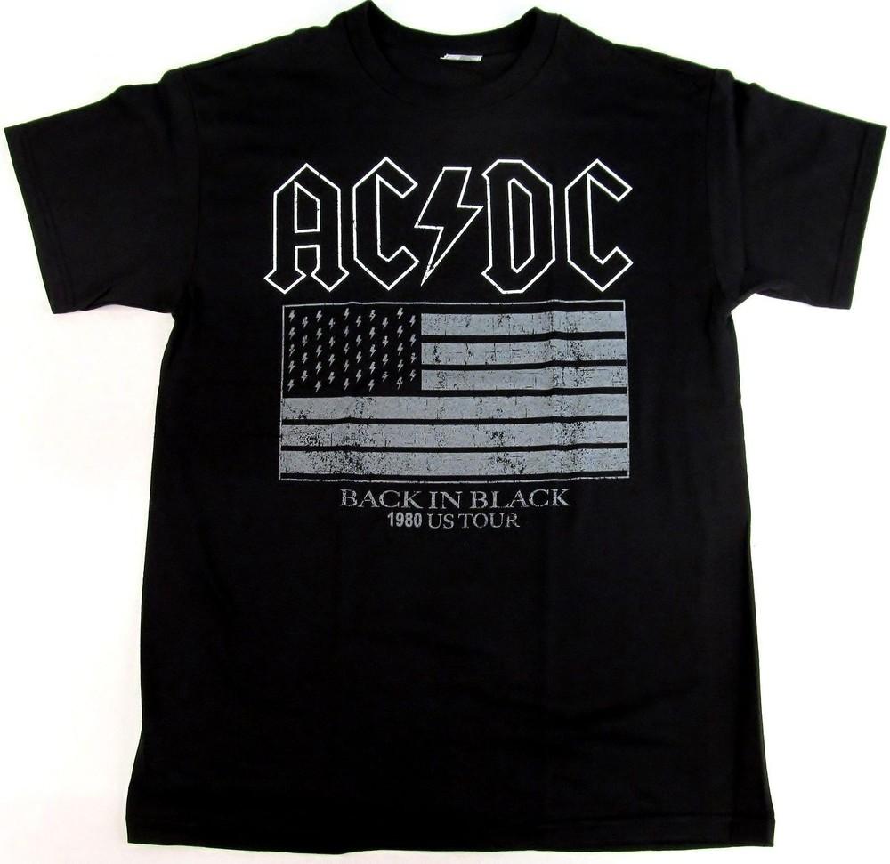 AC/DC Back In Black T-shirt ACDC Flag 1980 US Tour Tee Hard Rock Adult Men s New Unisex T-Shirt XXXXL