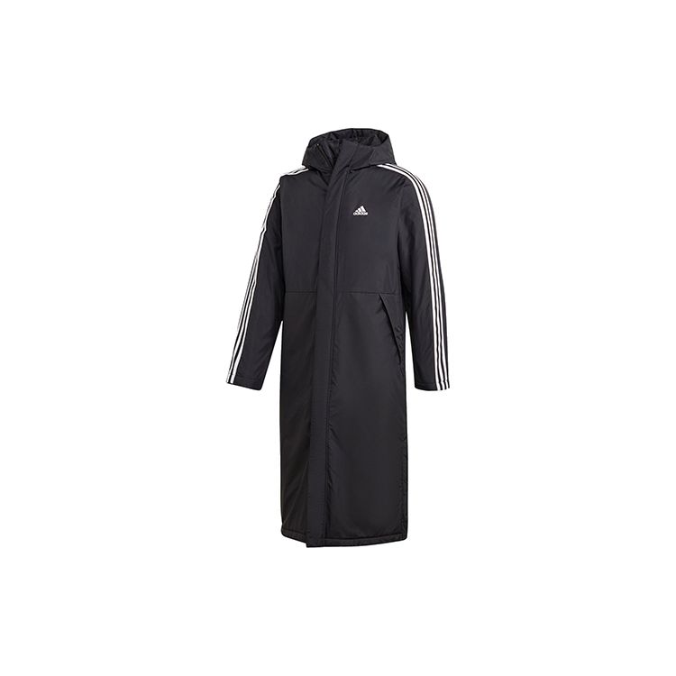 Adidas Long Insulated Coat With Side Slit And Printed Logo Men Outerwear Black GF0000