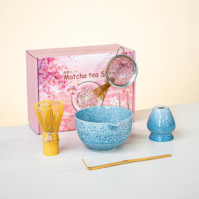 Matcha tea set cherry blossom Bamboo Matcha Whisk Set Ceramic Tea Bowl Traditional Japanese Tea Making Tools Home Gift