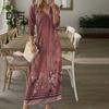 Spring Fall Women Dress V Neck Long Sleeves A-line Digital Flower Print Dating Maxi Dress Daily Wear Loose Dress