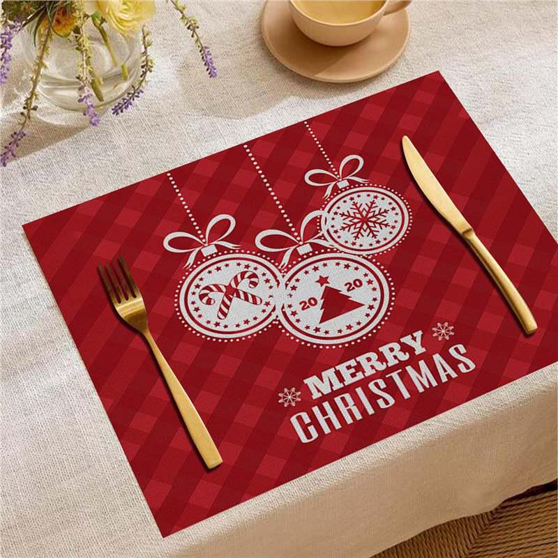 Christmas Digital Print Heat-Resistant Linen Placemat: European and American Birthday Party Table Decor