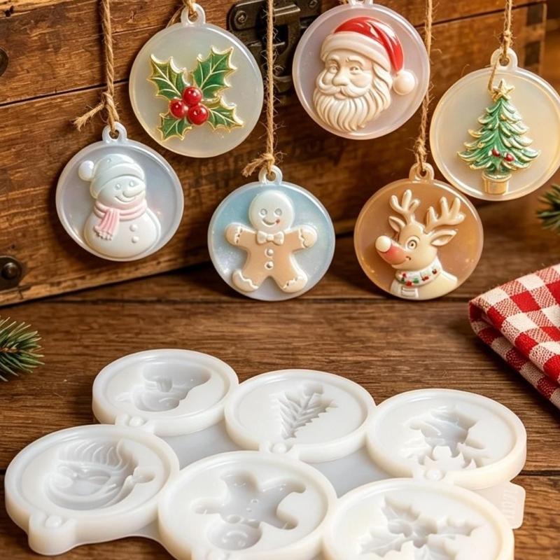 Flexible Silicone Christmas Mould for Wax and Resin Casting, 6 Holiday Cavities with Textured Designs for Candle and Handmade Decoration