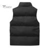 Men Windproof Vest Stand Collar Sleeveless Button Zipper Closure Waistcoat with Pockets Solid Color Thickened Down Vest Coat