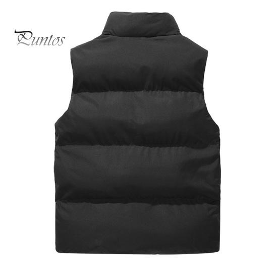 Men Windproof Vest Stand Collar Sleeveless Button Zipper Closure Waistcoat with Pockets Solid Color Thickened Down Vest Coat